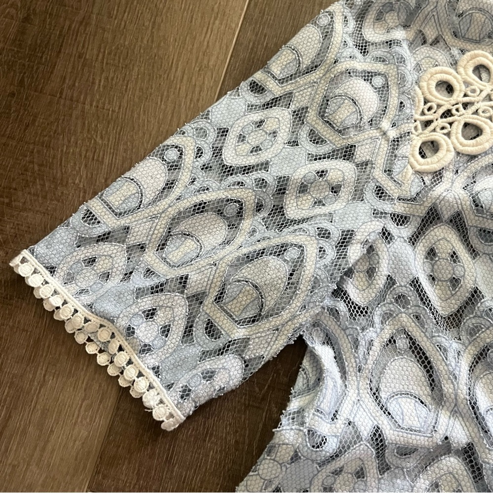 HD in Paris Anthropologie Blue Sheer Lace‎ Top SZ XS A-Line Fairy Whimsical 34” - Picture 5 of 13
